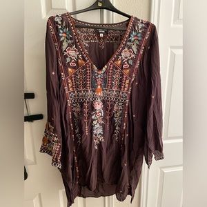Johnny Was XL tunic top brown long sleeve